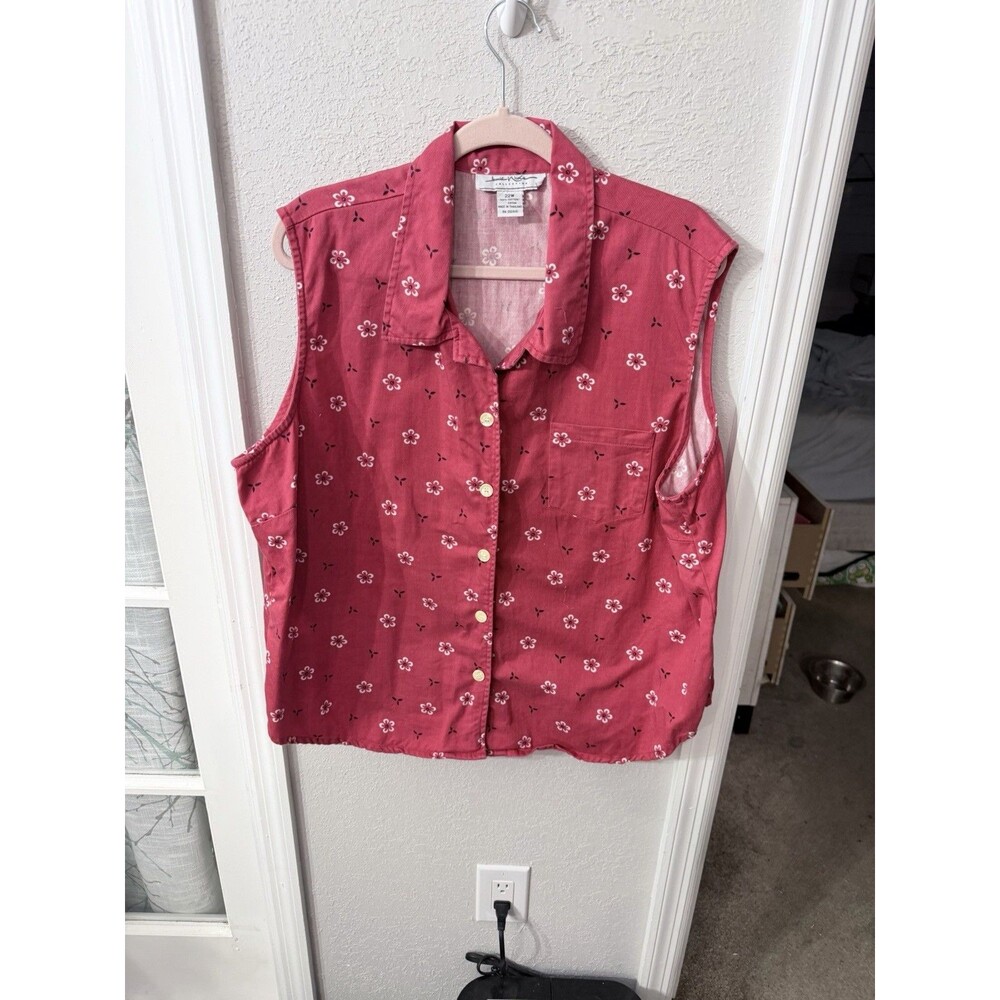 Jamie Nicole Collection 22W Pink Floral Button Front Cotton Blouse Plus Size